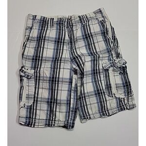 BKE Casual Cargo Skater Punk Blue White Plaid Shorts Men's 32x23